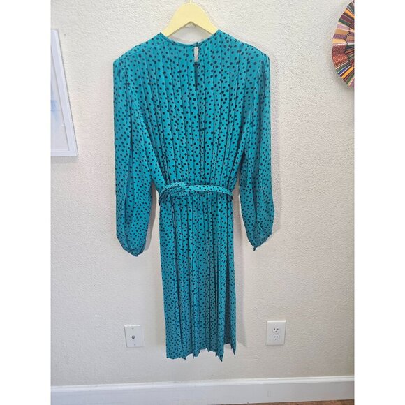 Vintage Pleated Belted Polka Dot Long Sleeve Modest Dress 16 - Picture 11 of 12